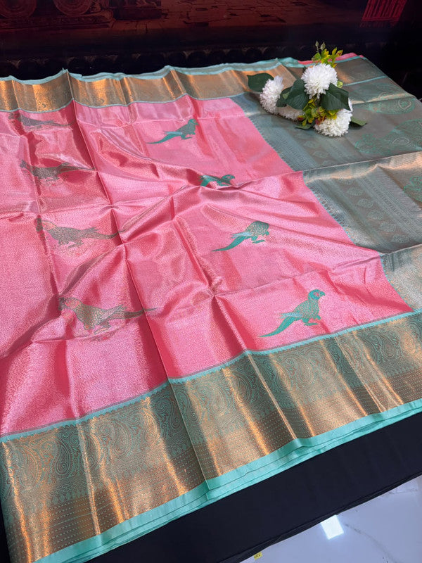 Sneha Inspired Tissue Saree with Zari Parrot Design for Wedding Wear