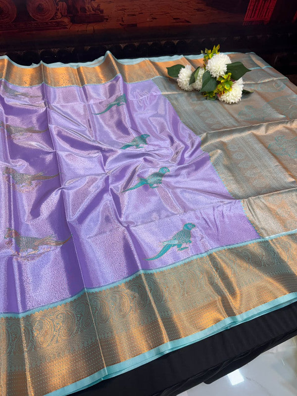 Sneha Inspired Tissue Saree with Zari Parrot Design for Wedding Wear