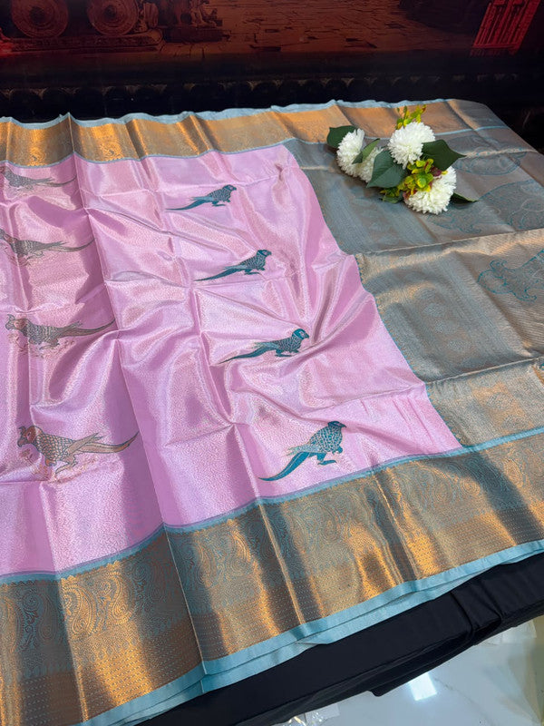 Sneha Inspired Tissue Saree with Zari Parrot Design for Wedding Wear