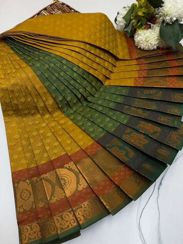 Premium Poontamil Soft Silk Saree with Jacquard Blouse for Festival Wear