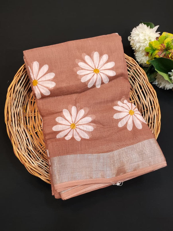 Flower Soft Linen Saree | Elegant Saree|Take 5 Saree Each saree Rs.199/ FL02
