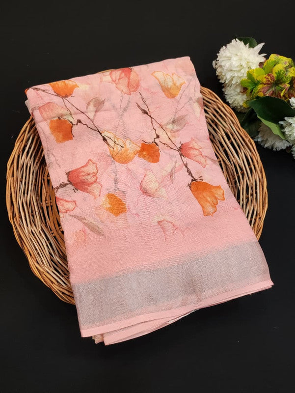 Soft Linen Saree with Contrast Blouse for Women