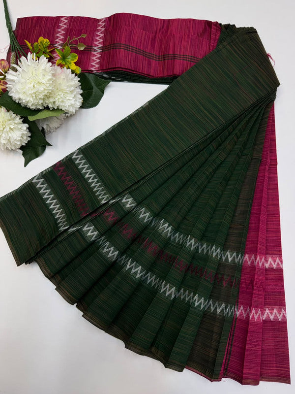 Dyed Cotton Saree | Zari Border & Plain Blouse | DC19