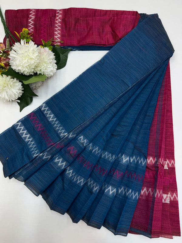 Dyed Cotton Saree | Zari Border & Plain Blouse | DC18