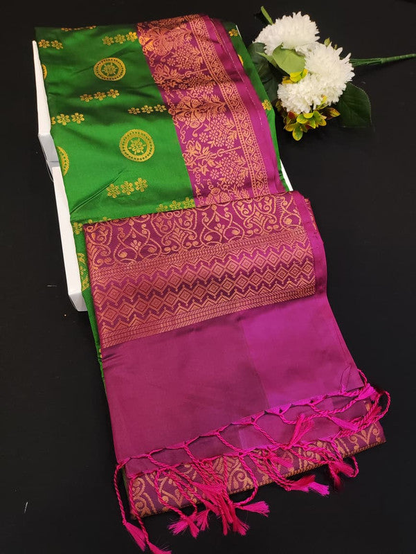 Mehandi Luxury Semi Silk Saree for Party Wear
