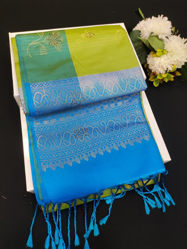 Mehandi Luxury Semi Silk Saree for Party Wear