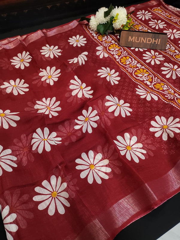 Flower Soft Linen Saree | Elegant Saree|Take 5 Saree Each saree Rs.199/ FL14 - Sri Sakthi Pugazh Tex - Soft Linen