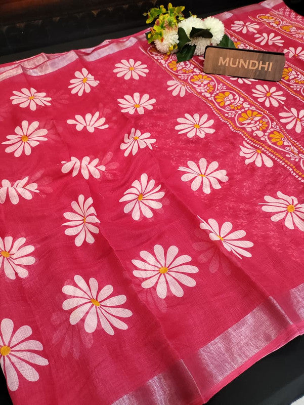 Flower Soft Linen Saree | Elegant Saree|Take 5 Saree Each saree Rs.199/ FL14 - Sri Sakthi Pugazh Tex - Soft Linen