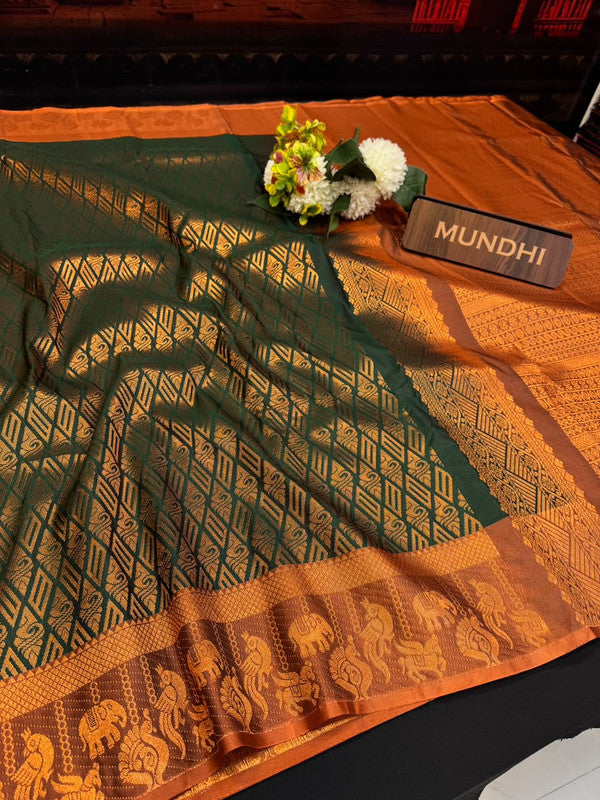 Shop the Pugazhini Soft Silk Saree with elegant zari work