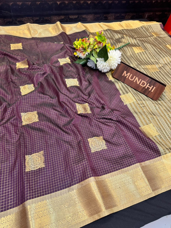 Varanasi Small Checked Saree with |Zari Work for Women| VC86