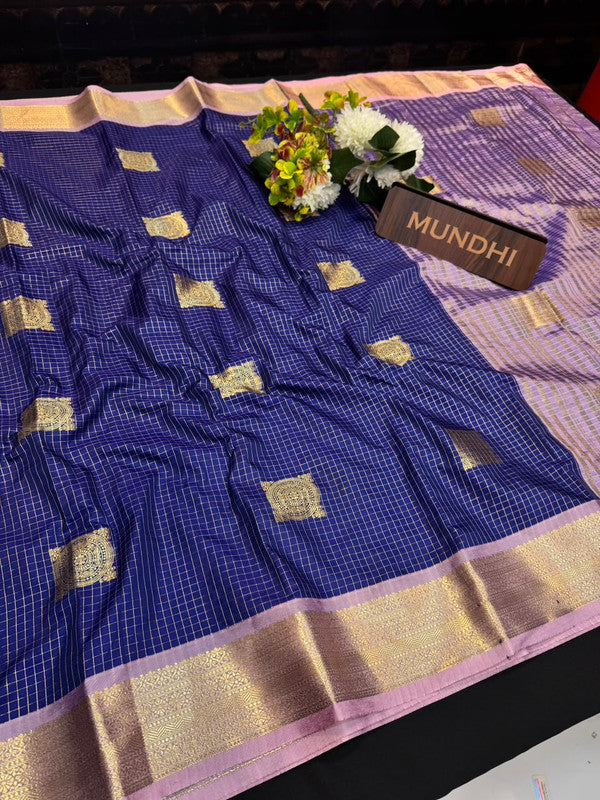 Varanasi Small Checked Saree with |Zari Work for Women| VC87