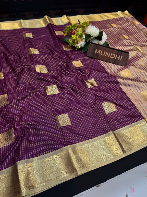 Varanasi Small Checked Saree with |Zari Work for Women| VC88