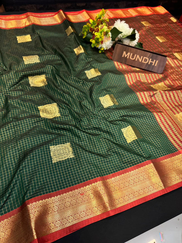 Varanasi Small Checked Saree with |Zari Work for Women| VC90