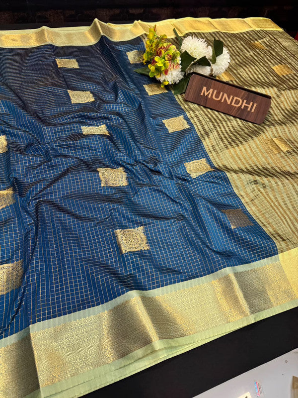 Varanasi Small Checked Saree with |Zari Work for Women| VC89