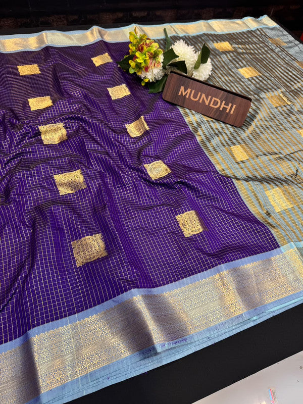 Varanasi Small Checked Saree with |Zari Work for Women| VC92