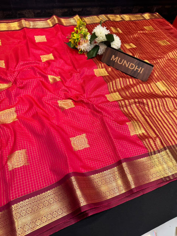 Varanasi Small Checked Saree with |Zari Work for Women| VC94