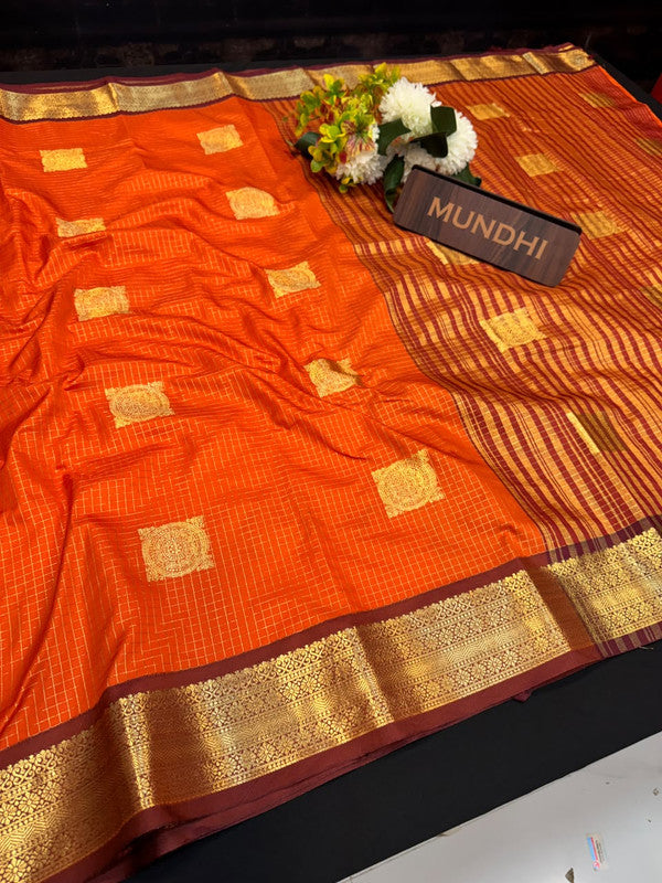 Varanasi Small Checked Saree with |Zari Work for Women| VC93
