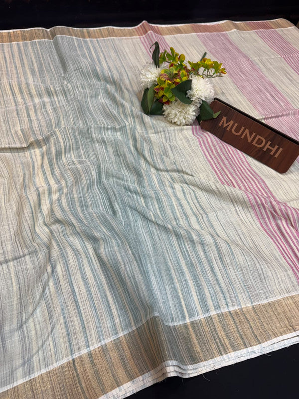 Dorothy cotton saree with zari and plain design