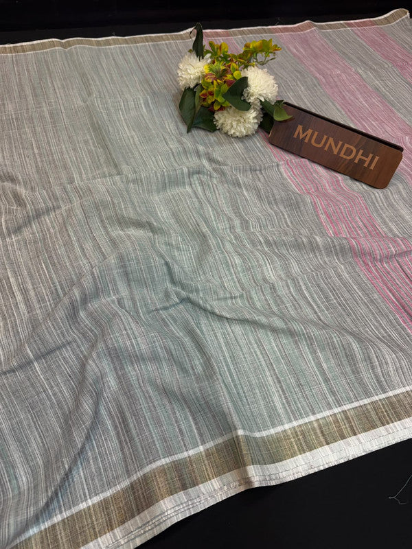 Dorothy cotton saree with zari and plain design