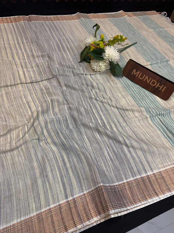 Dorothy cotton saree with zari and plain design