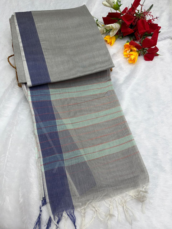 Dorothy cotton saree with zari and plain design