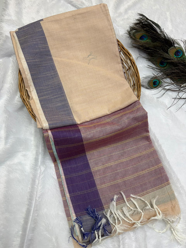 Dorothy cotton saree with zari and plain design