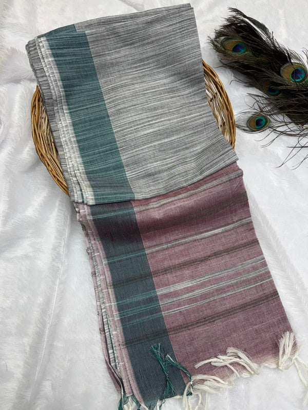 Dorothy cotton saree with zari and plain design