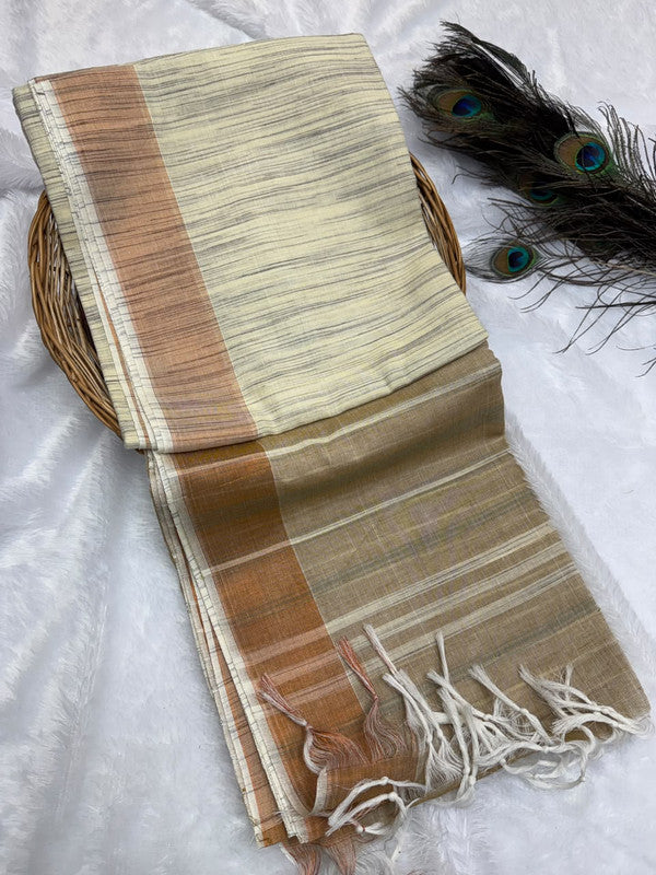 Dorothy cotton saree with zari and plain design