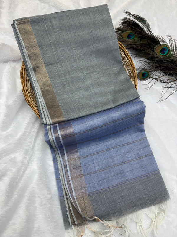Dorothy cotton saree with zari and plain design