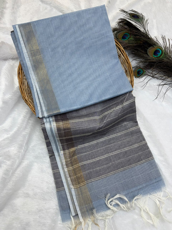Dorothy cotton saree with zari and plain design
