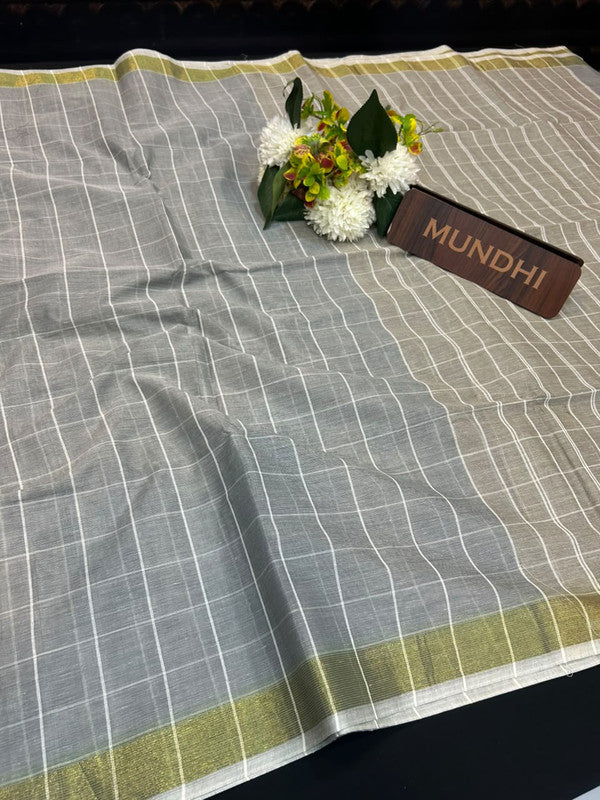 Dorothy cotton saree with zari and plain design