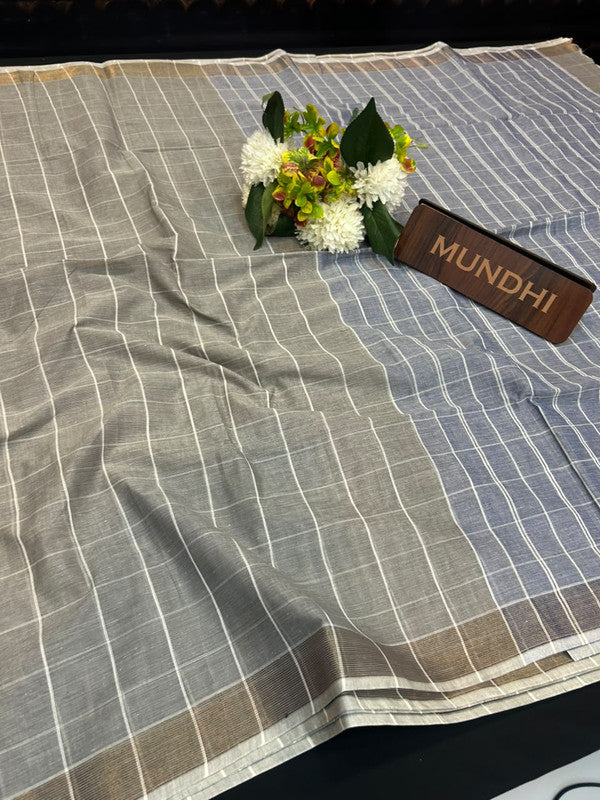 Dorothy cotton saree with zari and plain design