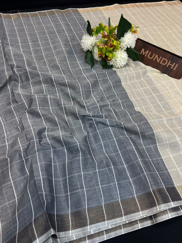 Dorothy cotton saree with zari and plain design