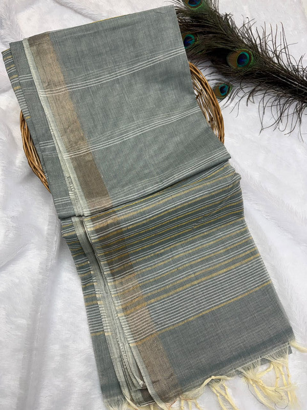 Dorothy cotton saree with zari and plain design
