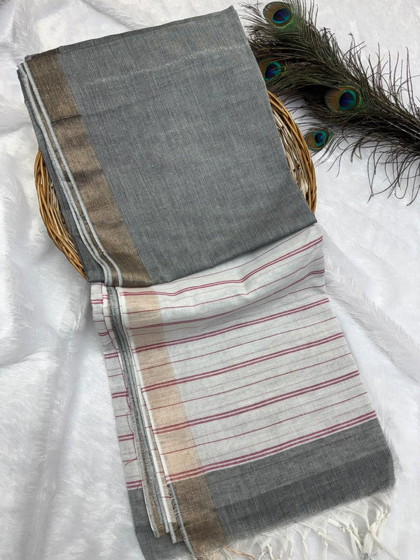 Dorothy cotton saree with zari and plain design