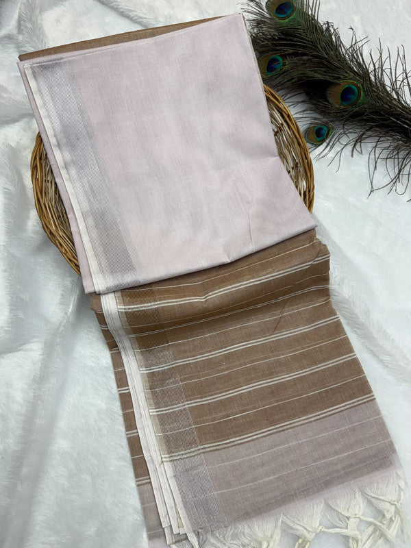 Dorothy cotton saree with zari and plain design