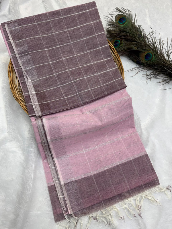 Dorothy cotton saree with zari and plain design