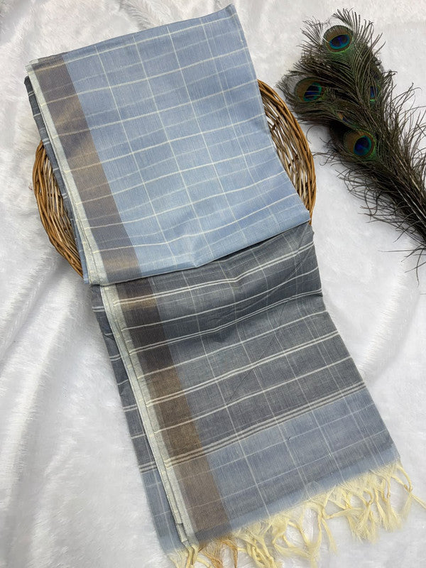Dorothy cotton saree with zari and plain design