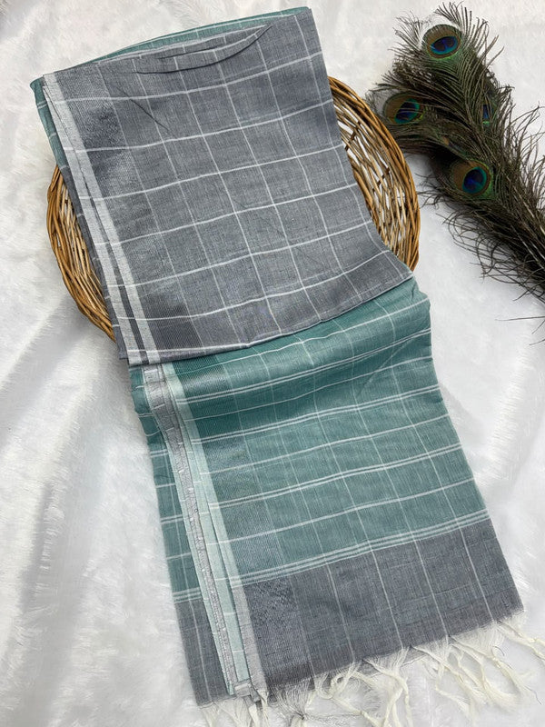 Dorothy cotton saree with zari and plain design