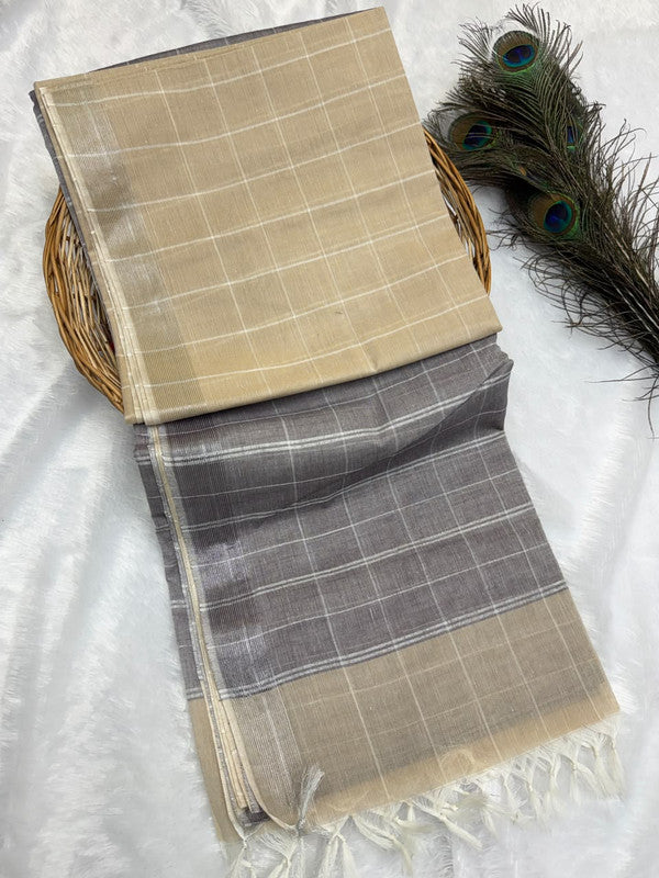 Dorothy cotton saree with zari and plain design