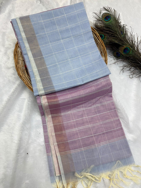 Dorothy cotton saree with zari and plain design