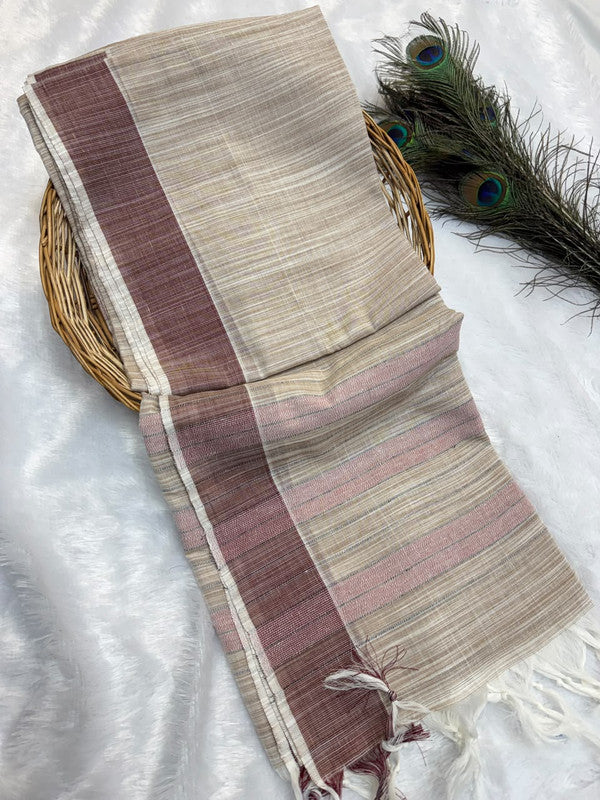 Dorothy cotton saree with zari and plain design