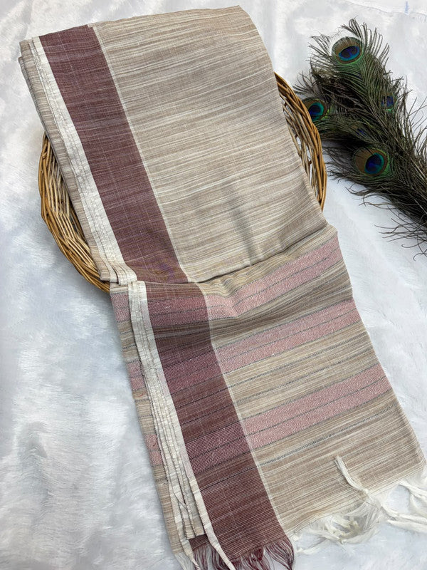 Dorothy cotton saree with zari and plain design