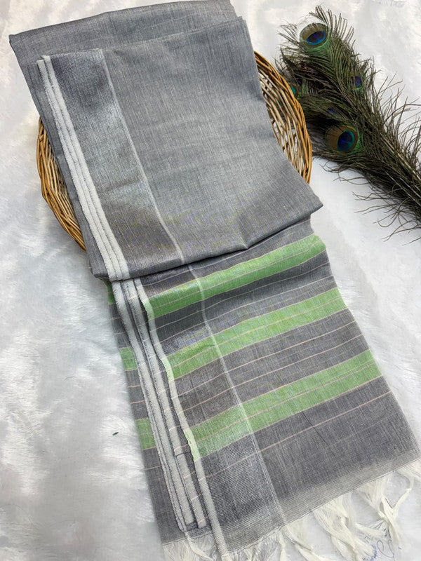 Dorothy cotton saree with zari and plain design