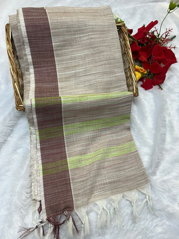 Dorothy cotton saree with zari and plain design