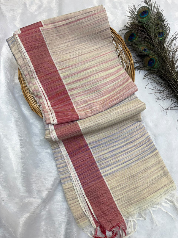 Dorothy cotton saree with zari and plain design