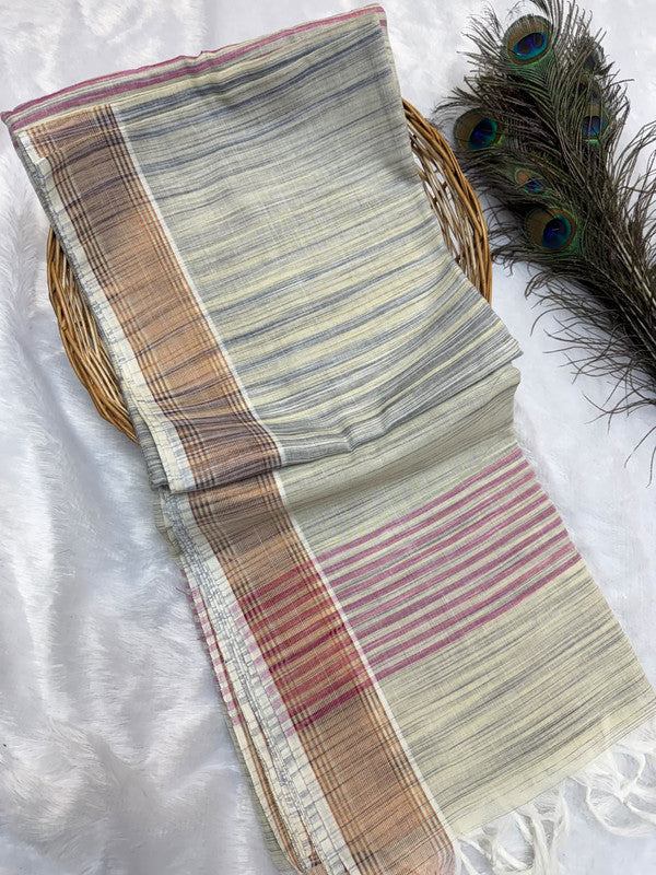Dorothy cotton saree with zari and plain design