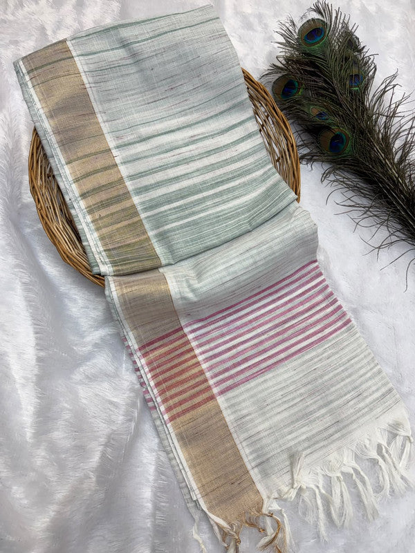 Dorothy cotton saree with zari and plain design