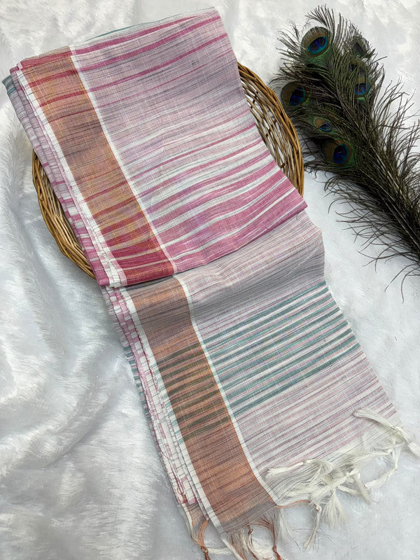 Dorothy cotton saree with zari and plain design