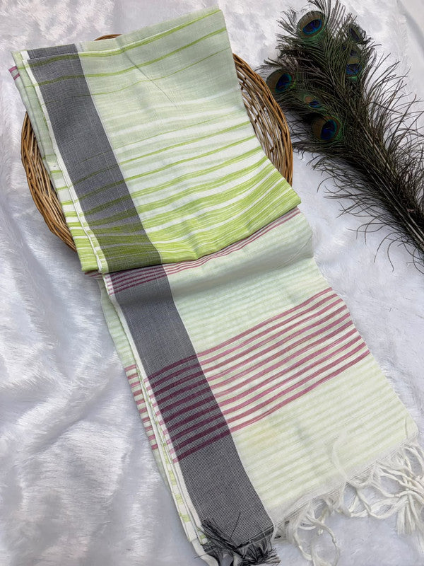 Dorothy cotton saree with zari and plain design